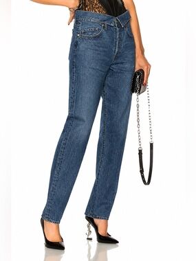 NWT Jean Atelier Flip Top High Rise‎ Straight Jeans True Blue Size 28 Minimalist